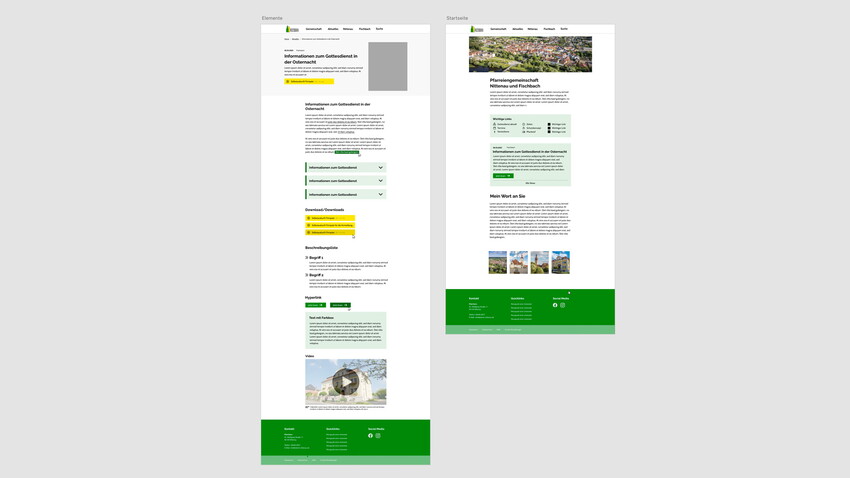 Zwei Screendesigns welche das Layout der neuen Website darstellen.